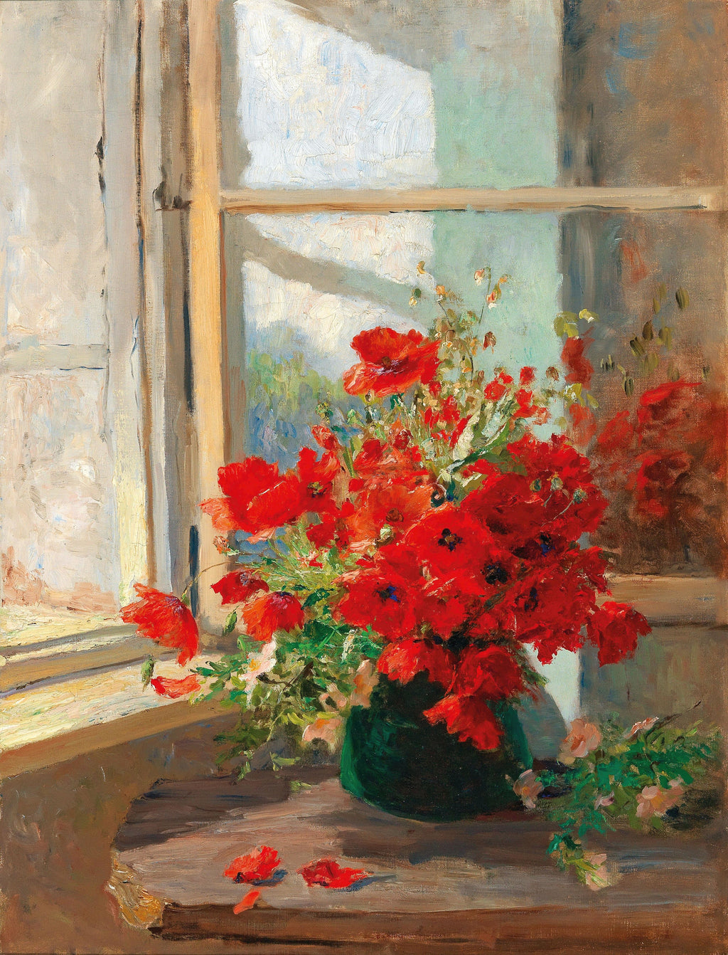 A Bouquet of Poppies by the Window