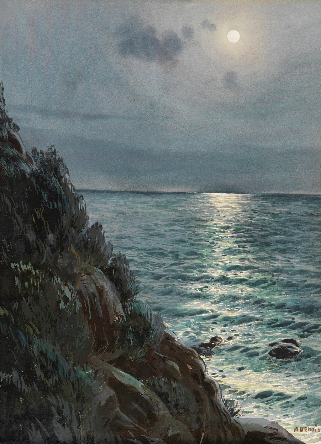 Seashore Under a Full Moon