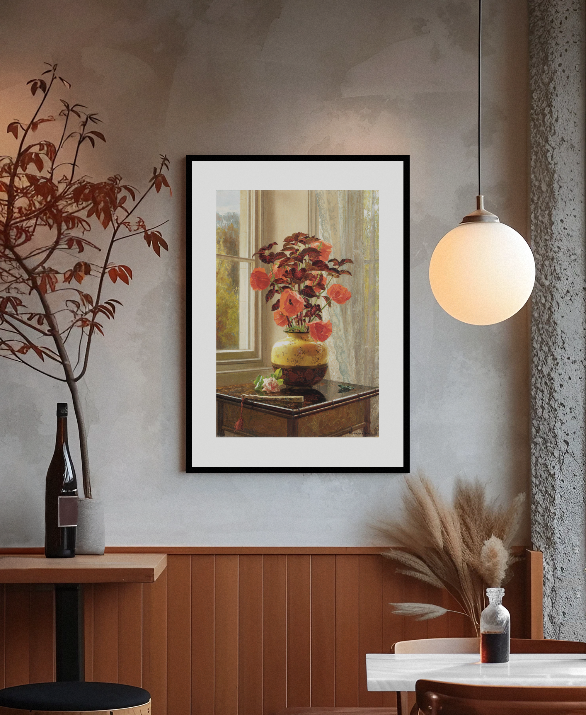 Oriental Poppy and Coleus in a Cloisonné Vase